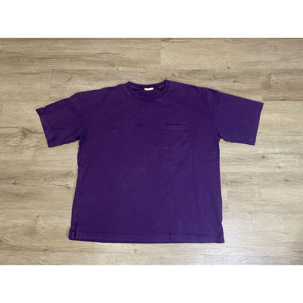 Vintage GU Heavy weight Mens Sz M Cotton T-Shirt Purple Crew Neck Tee Boxy Fit